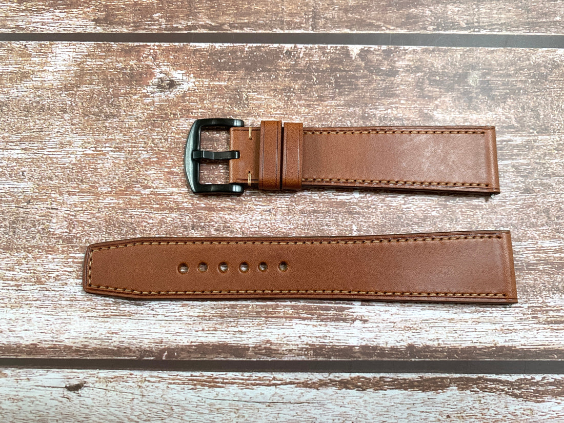 Italian Veg Tanned Buttero Leather Custom Strap For Fossil Flynn Chronograph BQ2125IE Watch
