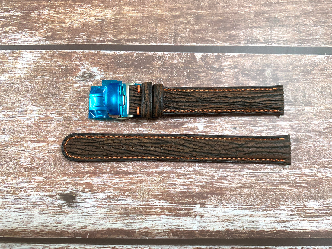 Full Grain Shark Skin Leather Custom Strap For Tag Heuer 9000 Series 38mm Watch