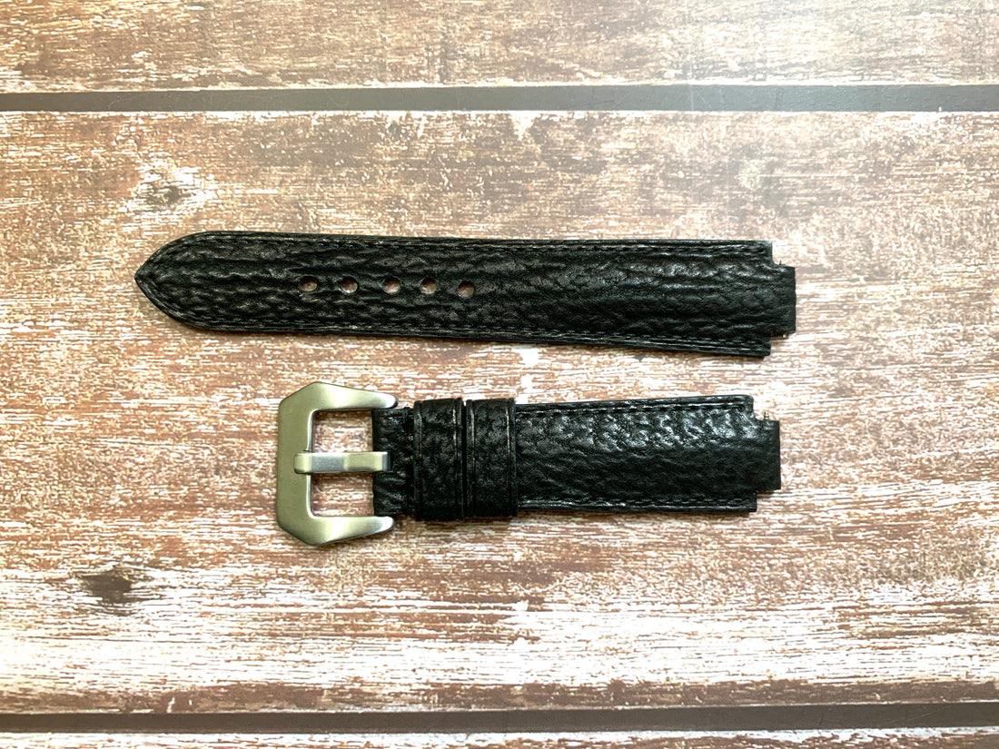 Custom Notched Straps - Black Shark Skin For Seiko Transocean Chronograph Watch