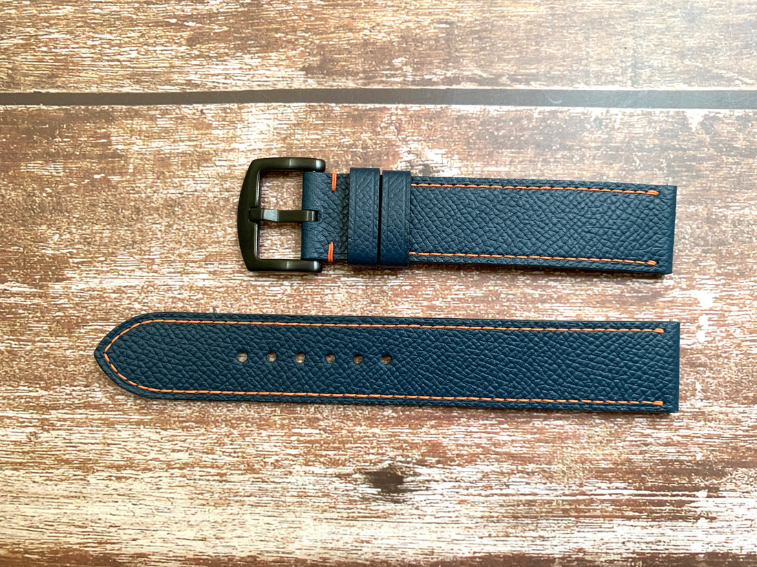Navy Epsom Leather Custom Strap For Samsung Galaxy Watch 4 Classic 46mm