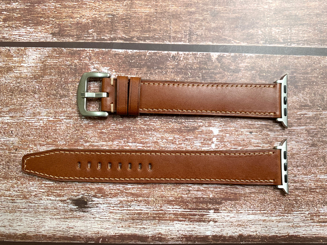 Italian Veg Tanned Buttero Leather Custom Strap For Apple Watch Series 7 (45mm)