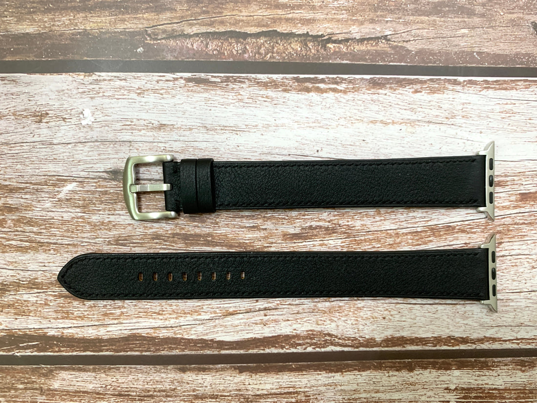 Custom Apple Watch Straps - Black Swift Leather For Apple Watch Series 7 (45mm)
