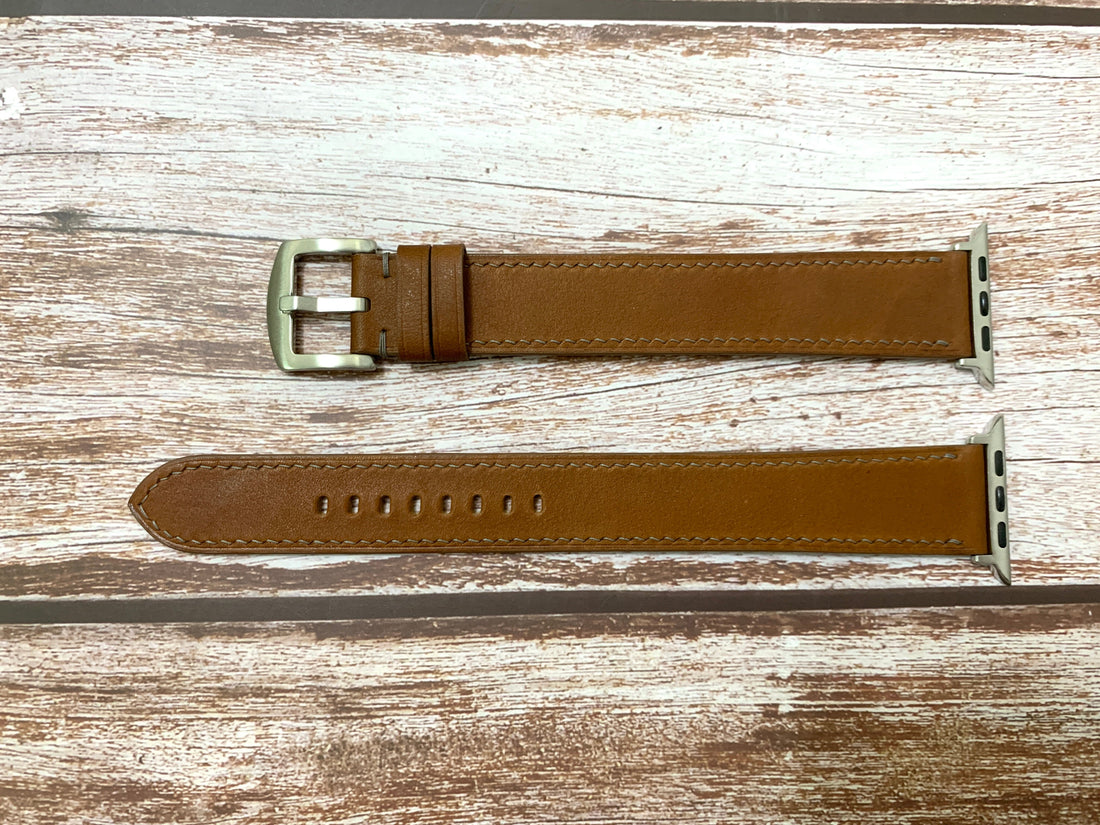 Custom Apple Watch Straps - Brown Barenia Leather For Apple Watch Series 7 (45mm)