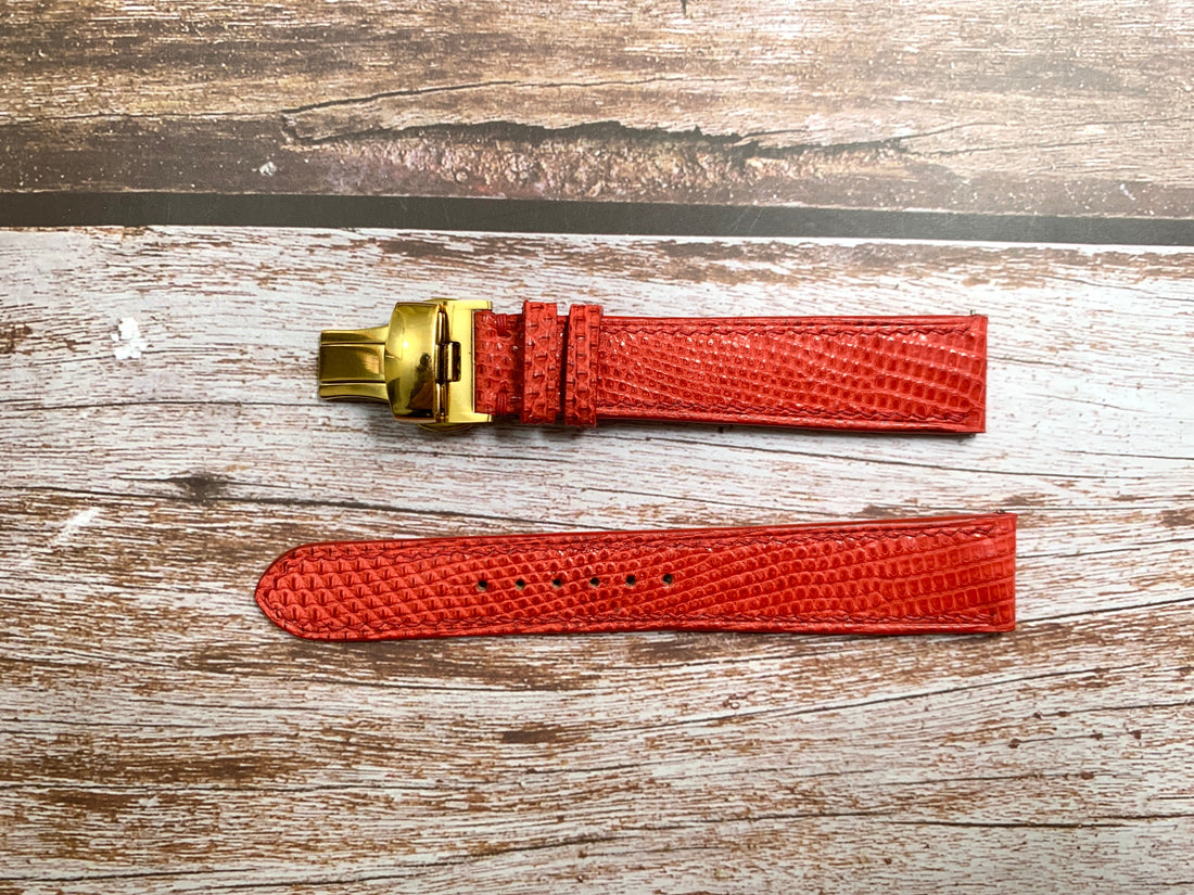 Full Grain Lizard Leather Red Custom Strap