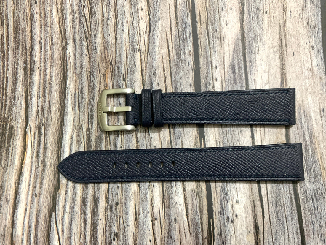 Navy Epsom Leather Custom Strap For Orient Bambino Open Heart Watch