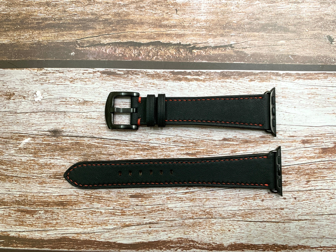 Custom Apple Watch Straps - Black Swift Leather For Apple Watch Series 7 (41mm)
