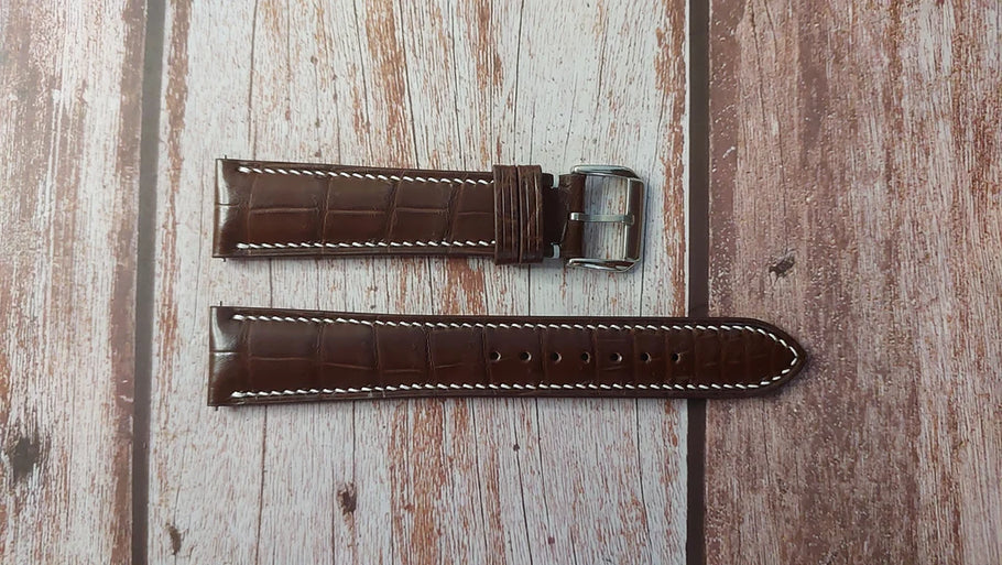 Full grain crocodile leather (brown) - Longines Master Collection | Compatible with Longines Master Collection 42mm