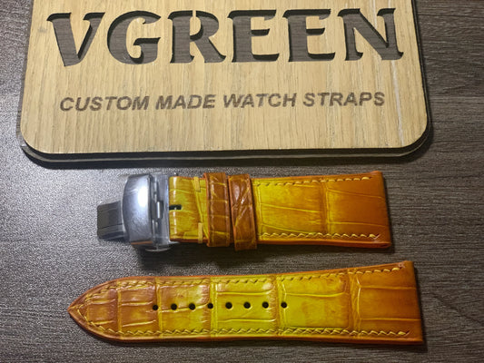 クロコダイルレザー腕時計ベルト - アンバーフレーム (パネライ ラジオミール 3デイズ アッチャオ PAM00687)