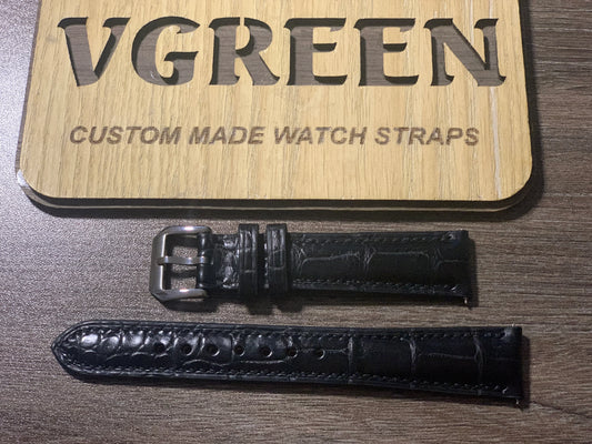 クロコダイルレザー 腕時計ベルト - ブラック (ROLEX oysterroyal precision 6082)