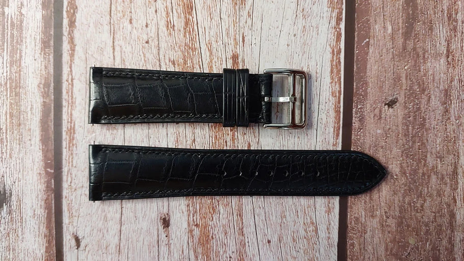 Full grain crocodile leather (black) - Compatible with Cartier Tank Mask XL