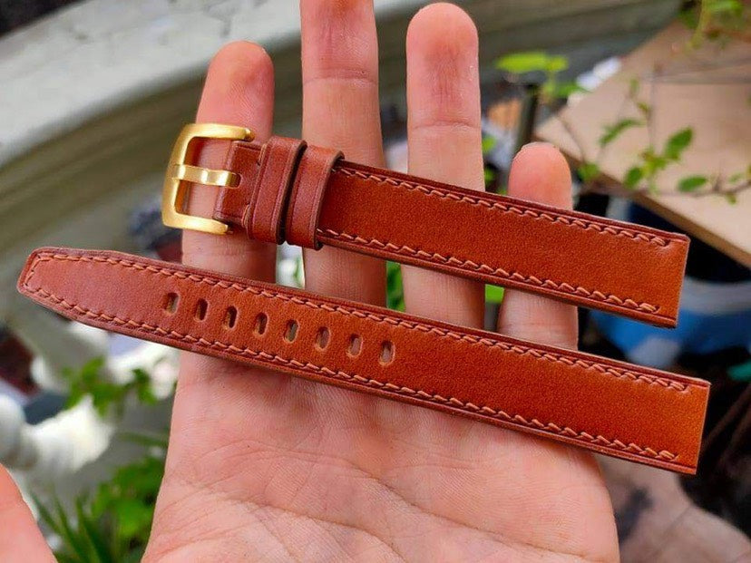 Italian Veg Tanned Buttero Leather Custom Strap For Raymond Wiel Gold #5514-1
