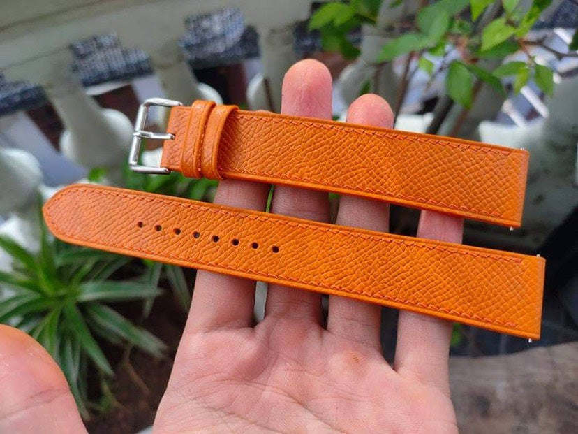 Orange Epsom Leather Custom Strap For Casio MTD-110 5373