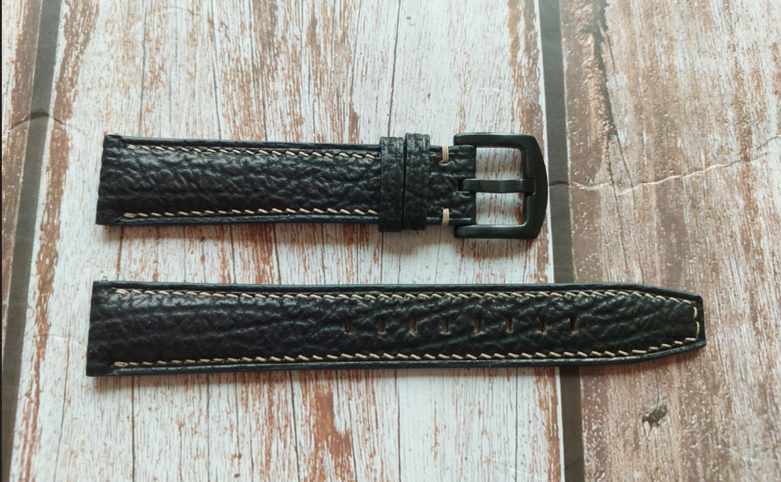Black Full Grain Shark Skin Leather Strap For Winfield Mission Lead Watch