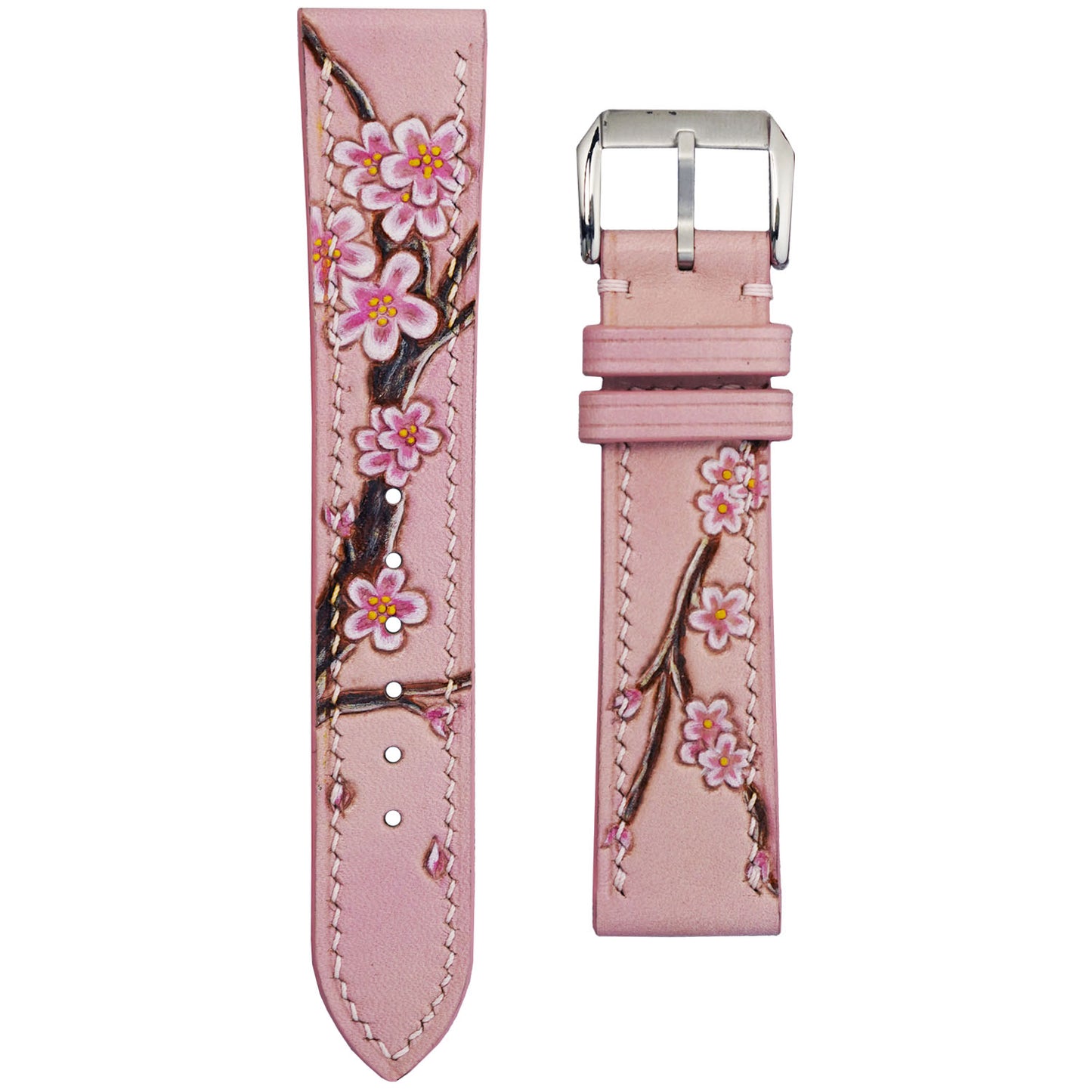 桜の花 - 彫刻レザー腕時計ベルト