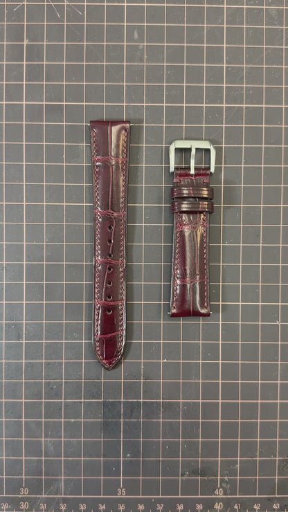 クロコダイルレザー 腕時計ベルト - バーガンディ