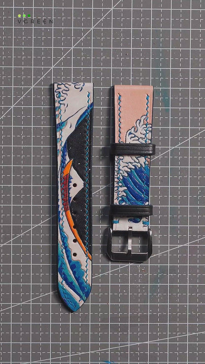 The Great Wave Off Kanagawa - Engraved Leather
