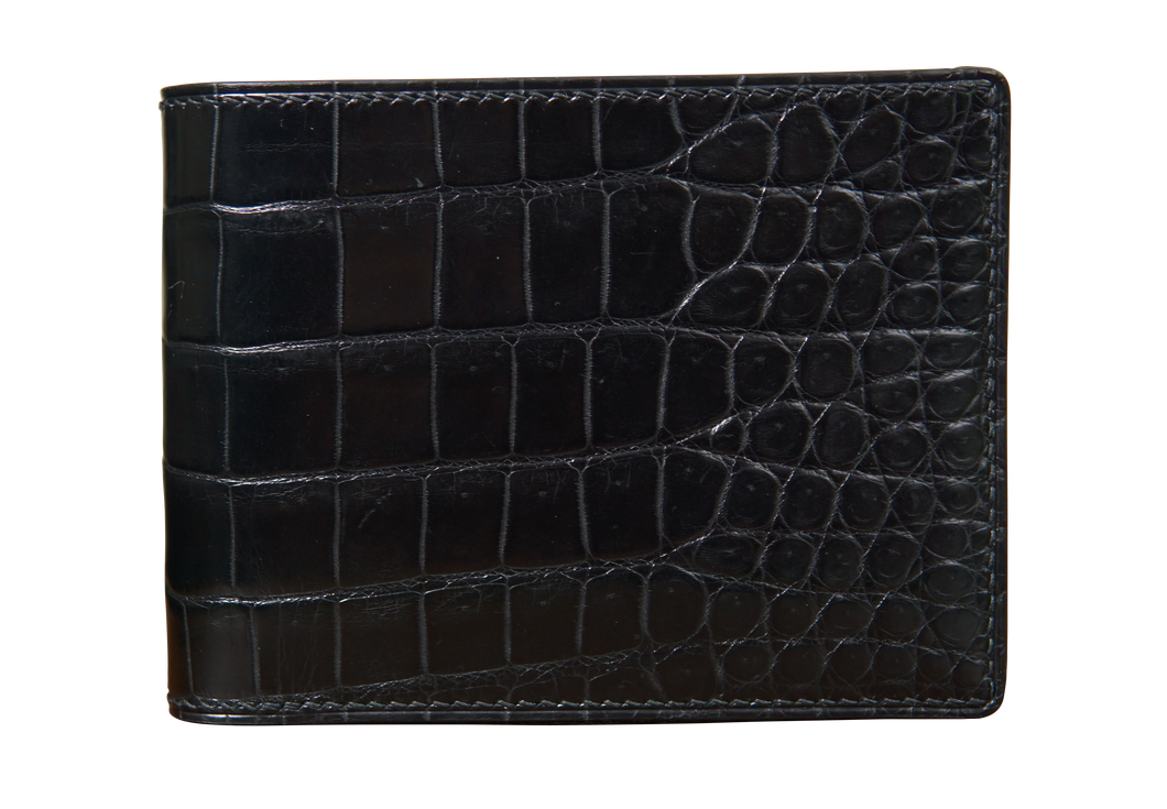 クロコダイル/折りたたみ式財布 - ブラック