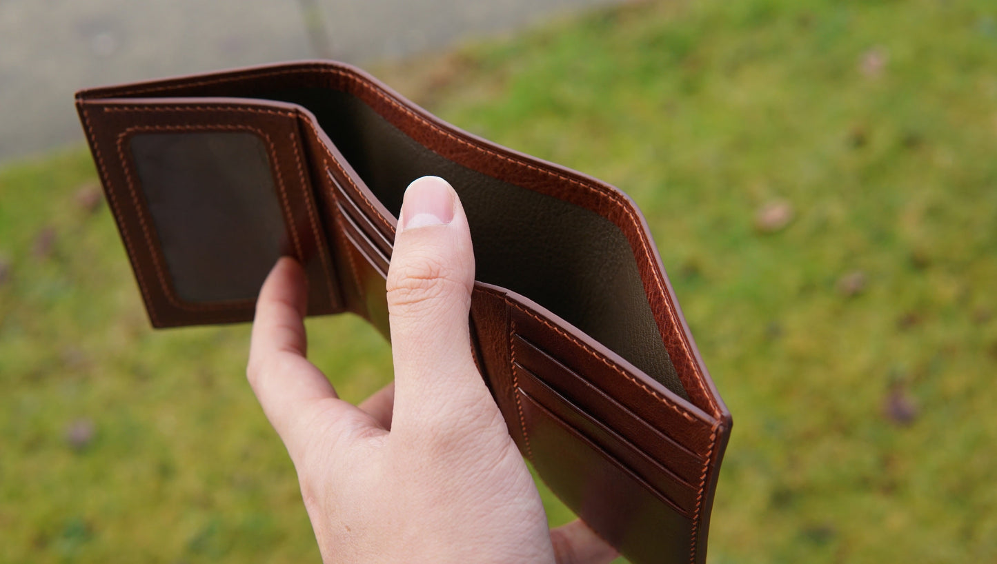 Calfskin leather/trifold wallet – dark brown